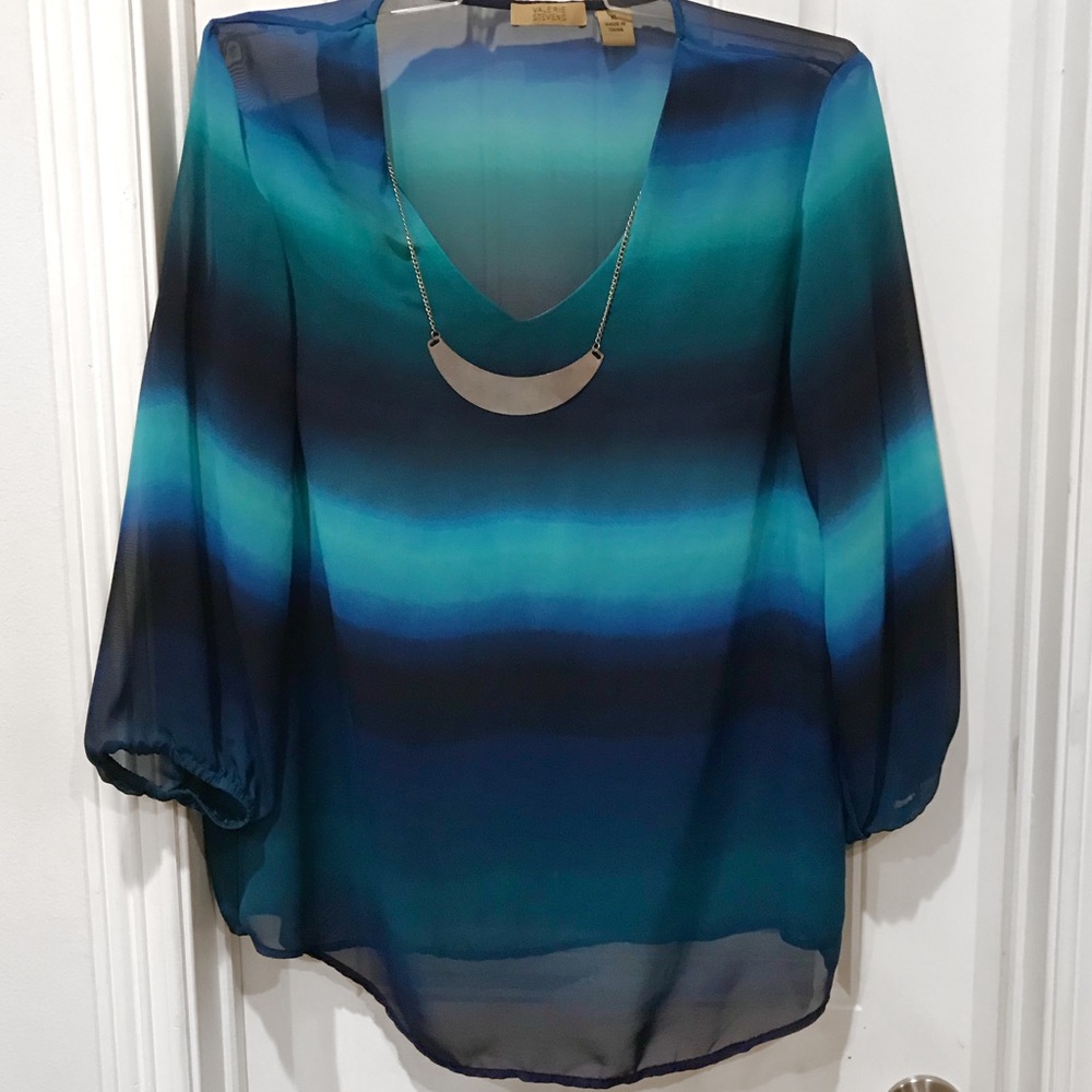Shades of blue blouse with necklace detailing